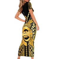 Vanuatu 45th Anniversary Of Independence Family Matching Short Sleeve Bodycon Dress and Hawaiian Shirt Gold Style LT05 - Polynesian Pride