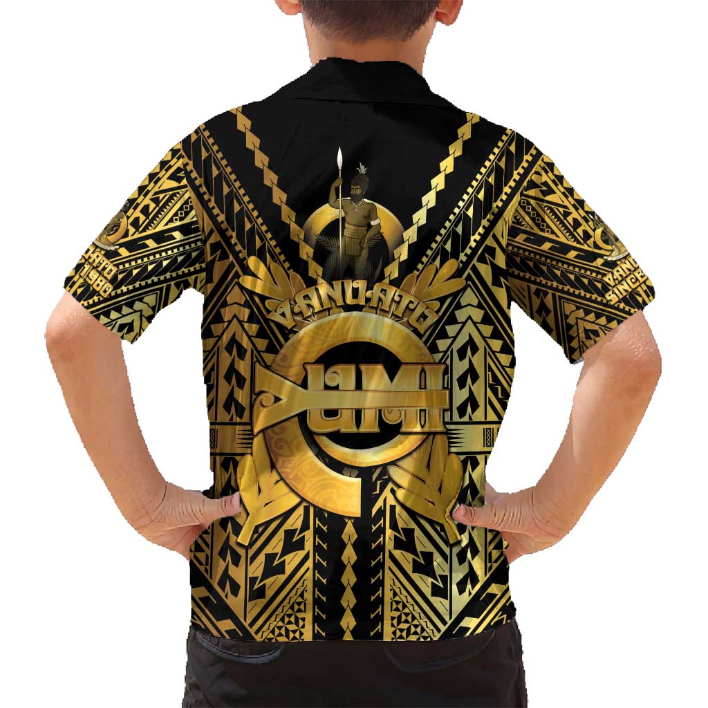 Vanuatu 45th Anniversary Of Independence Family Matching Summer Maxi Dress and Hawaiian Shirt Gold Style LT05 - Polynesian Pride