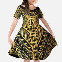 Vanuatu 45th Anniversary Of Independence Family Matching Summer Maxi Dress and Hawaiian Shirt Gold Style LT05 Daughter's Dress Gold - Polynesian Pride