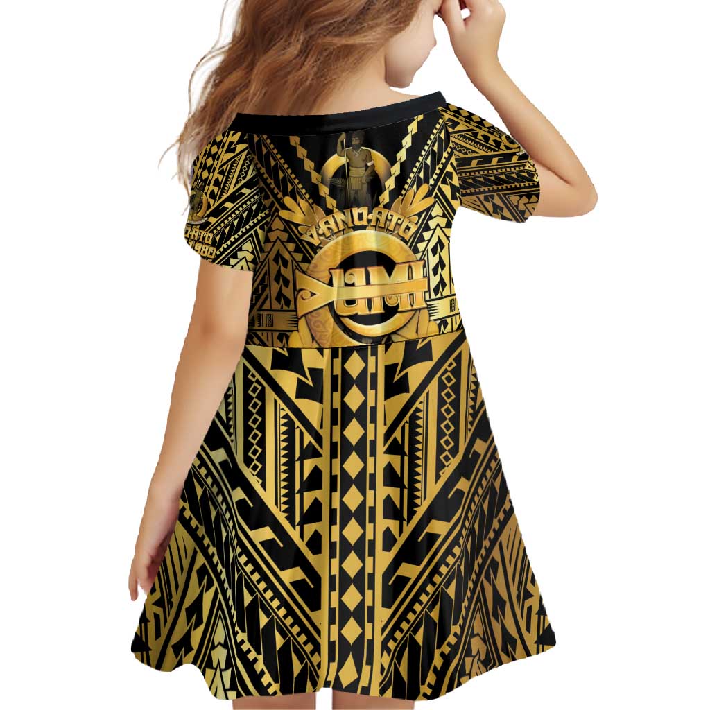 Vanuatu 45th Anniversary Of Independence Family Matching Summer Maxi Dress and Hawaiian Shirt Gold Style LT05 - Polynesian Pride