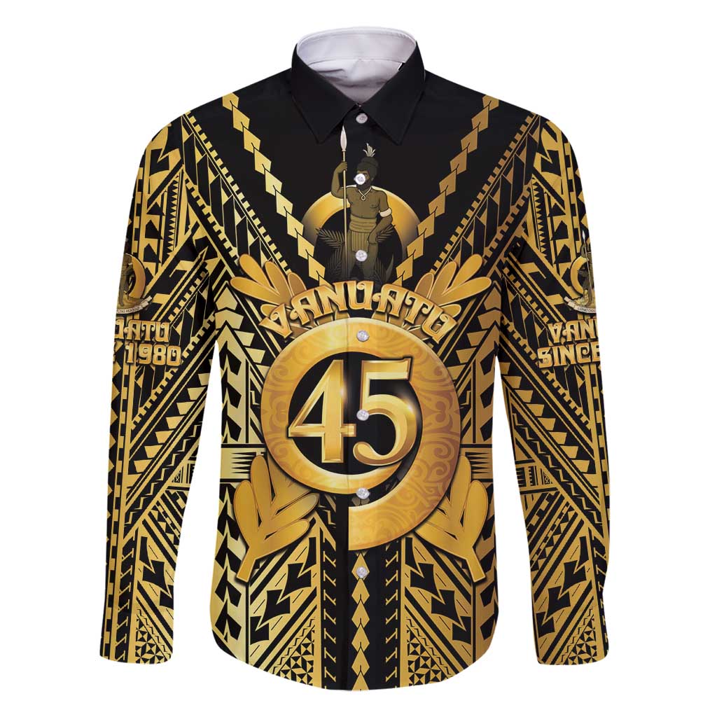 Vanuatu 45th Anniversary Of Independence Family Matching Summer Maxi Dress and Hawaiian Shirt Gold Style LT05 Dad's Shirt - Long Sleeve Gold - Polynesian Pride