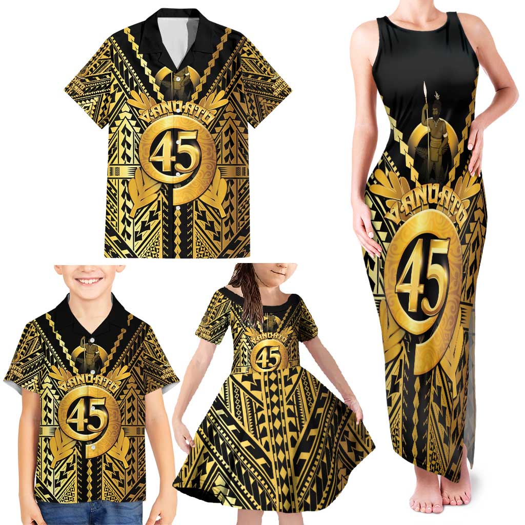Vanuatu 45th Anniversary Of Independence Family Matching Tank Maxi Dress and Hawaiian Shirt Gold Style LT05 - Polynesian Pride