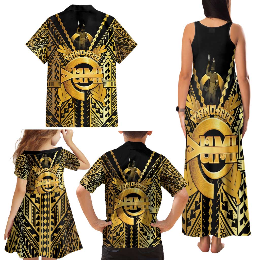 Vanuatu 45th Anniversary Of Independence Family Matching Tank Maxi Dress and Hawaiian Shirt Gold Style LT05 - Polynesian Pride