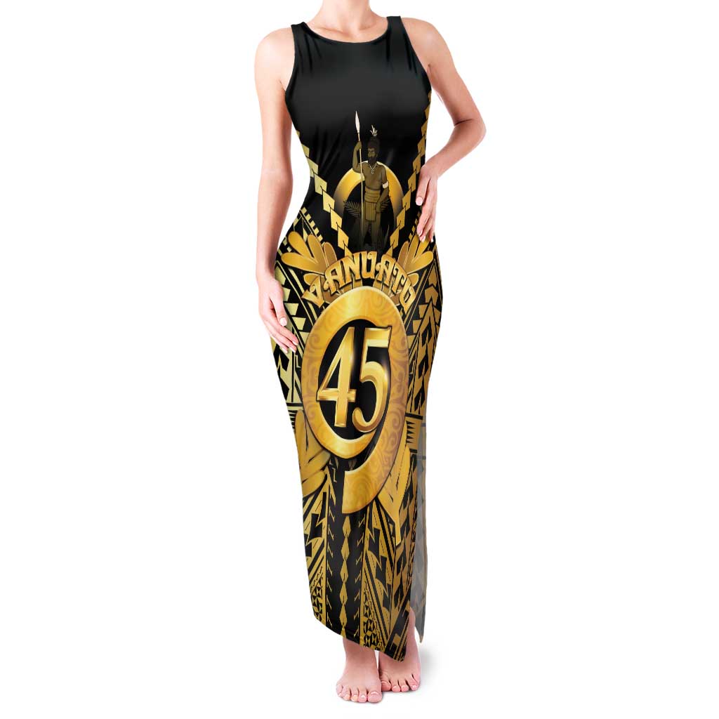 Vanuatu 45th Anniversary Of Independence Family Matching Tank Maxi Dress and Hawaiian Shirt Gold Style LT05 Mom's Dress Gold - Polynesian Pride