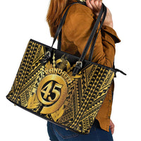 Vanuatu 45th Anniversary Of Independence Leather Tote Bag Gold Style - Polynesian Pride
