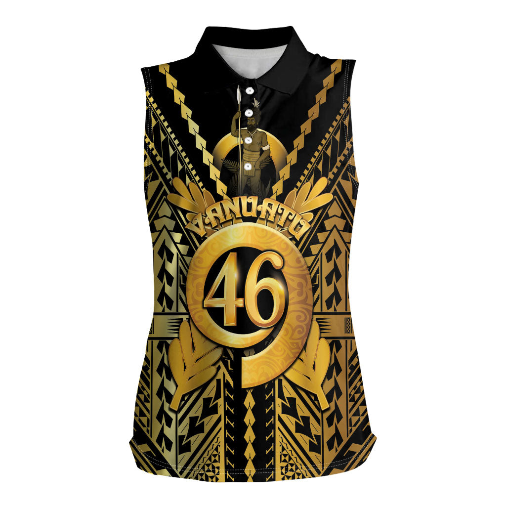 Vanuatu 46th Anniversary Of Independence Women Sleeveless Polo Shirt Gold Style LT05 Female Gold - Polynesian Pride