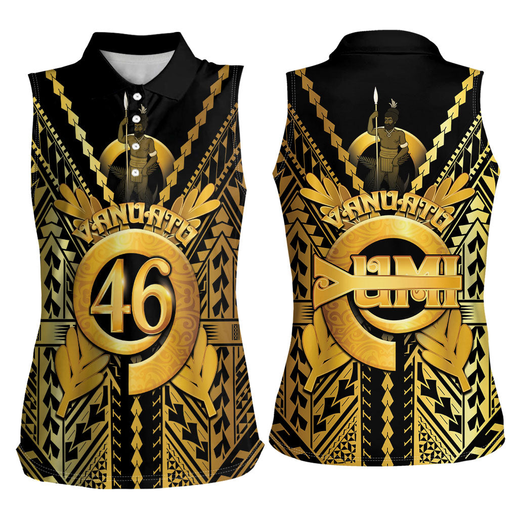 Vanuatu 46th Anniversary Of Independence Women Sleeveless Polo Shirt Gold Style LT05 - Polynesian Pride