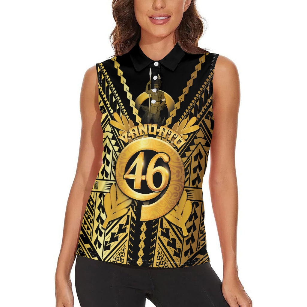 Vanuatu 46th Anniversary Of Independence Women Sleeveless Polo Shirt Gold Style LT05 - Polynesian Pride