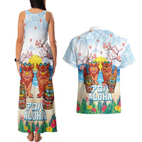 Hawaii And Japan Okinawa Couples Matching Tank Maxi Dress and Hawaiian Shirt Aloha Gozaimasu Tiki With Shisa LT05 - Polynesian Pride