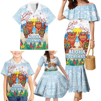 Hawaii And Japan Okinawa Family Matching Mermaid Dress and Hawaiian Shirt Aloha Gozaimasu Tiki With Shisa LT05 - Polynesian Pride