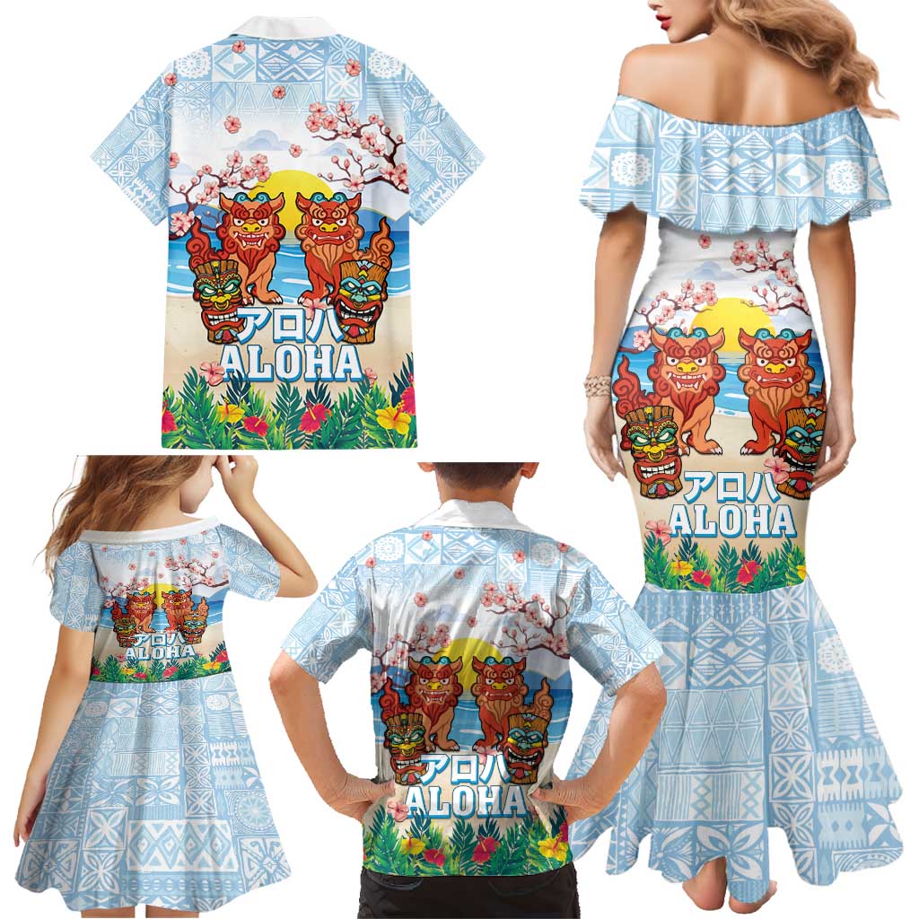 Hawaii And Japan Okinawa Family Matching Mermaid Dress and Hawaiian Shirt Aloha Gozaimasu Tiki With Shisa LT05 - Polynesian Pride
