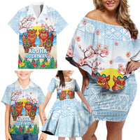Hawaii And Japan Okinawa Family Matching Off Shoulder Short Dress and Hawaiian Shirt Aloha Gozaimasu Tiki With Shisa LT05 - Polynesian Pride