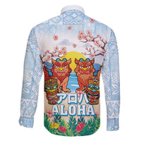 Hawaii And Japan Okinawa Family Matching Off Shoulder Short Dress and Hawaiian Shirt Aloha Gozaimasu Tiki With Shisa LT05 - Polynesian Pride