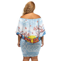 Hawaii And Japan Okinawa Family Matching Off Shoulder Short Dress and Hawaiian Shirt Aloha Gozaimasu Tiki With Shisa LT05 - Polynesian Pride