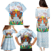 Hawaii And Japan Okinawa Family Matching Puletasi and Hawaiian Shirt Aloha Gozaimasu Tiki With Shisa LT05 - Polynesian Pride