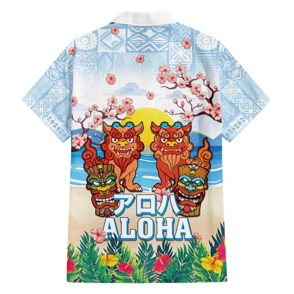 Hawaii And Japan Okinawa Family Matching Short Sleeve Bodycon Dress and Hawaiian Shirt Aloha Gozaimasu Tiki With Shisa LT05 - Polynesian Pride