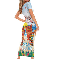 Hawaii And Japan Okinawa Family Matching Short Sleeve Bodycon Dress and Hawaiian Shirt Aloha Gozaimasu Tiki With Shisa LT05 - Polynesian Pride