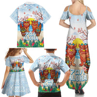 Hawaii And Japan Okinawa Family Matching Summer Maxi Dress and Hawaiian Shirt Aloha Gozaimasu Tiki With Shisa LT05 - Polynesian Pride