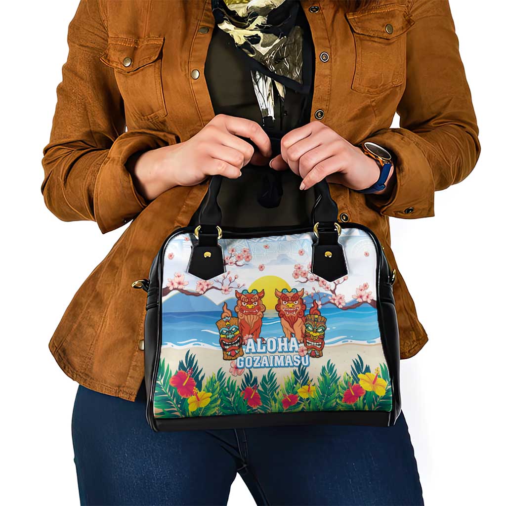 Hawaii And Japan Okinawa Shoulder Handbag Aloha Gozaimasu Tiki With Shisa