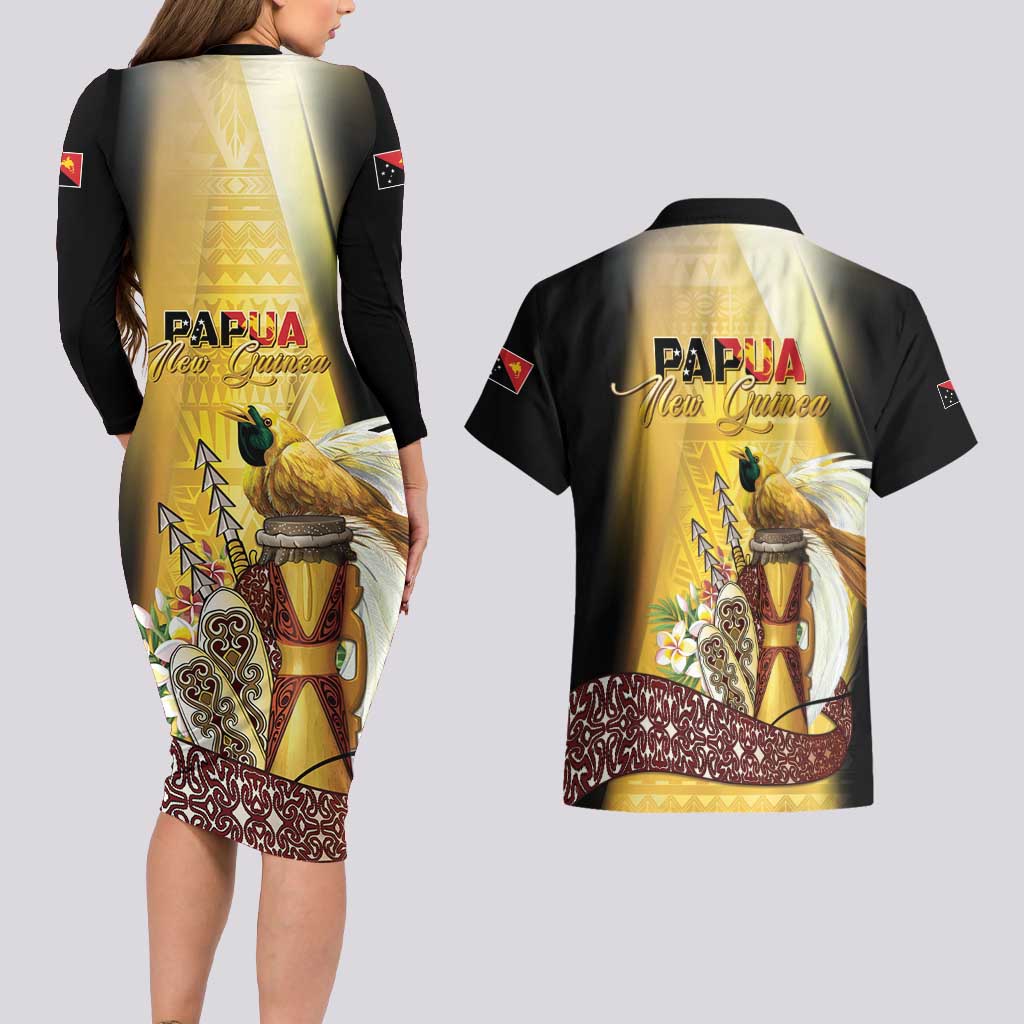 Papua New Guinea Couples Matching Long Sleeve Bodycon Dress and Hawaiian Shirt 50 Years Of Independence LT05 - Polynesian Pride