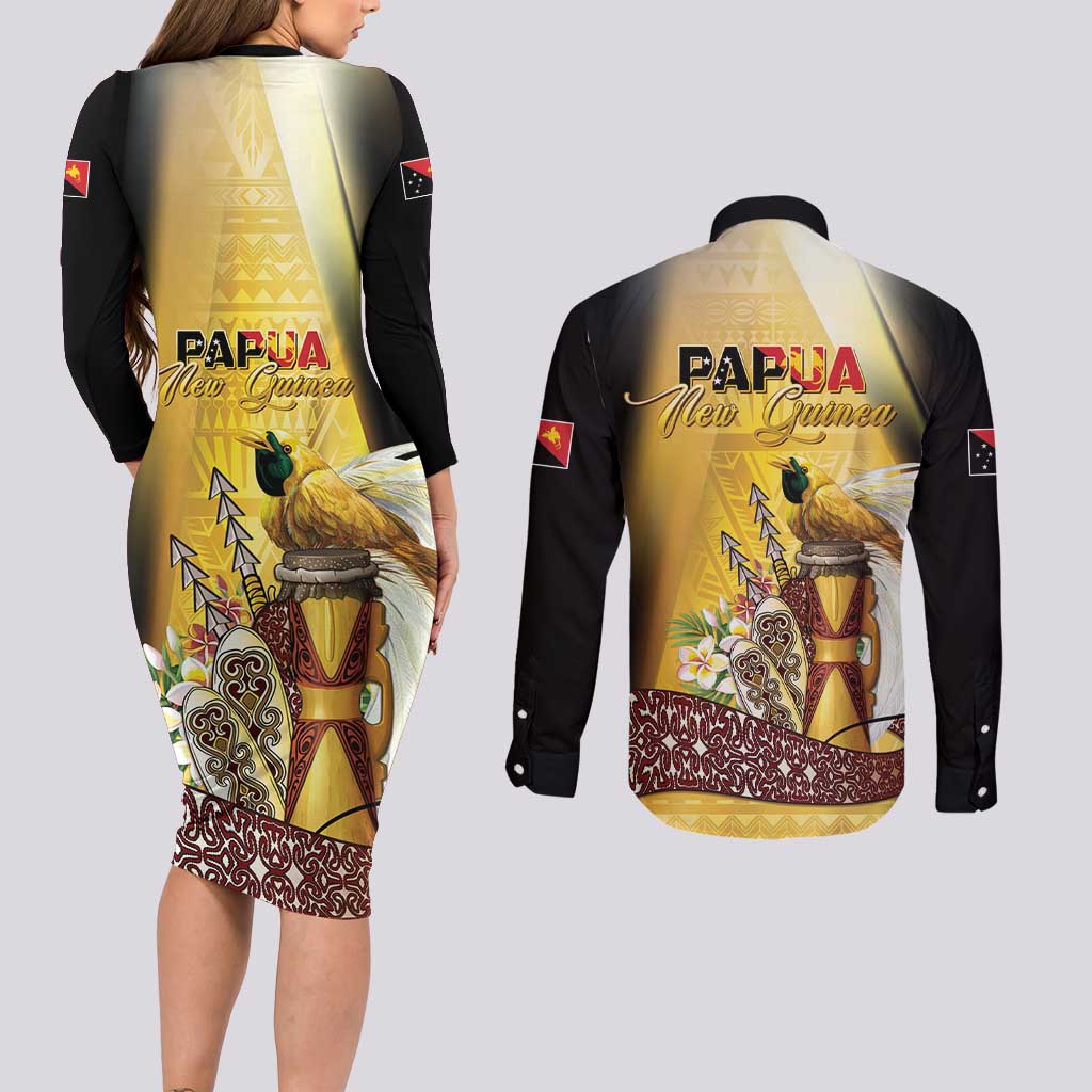 Papua New Guinea Couples Matching Long Sleeve Bodycon Dress and Long Sleeve Button Shirt 50 Years Of Independence LT05 - Polynesian Pride