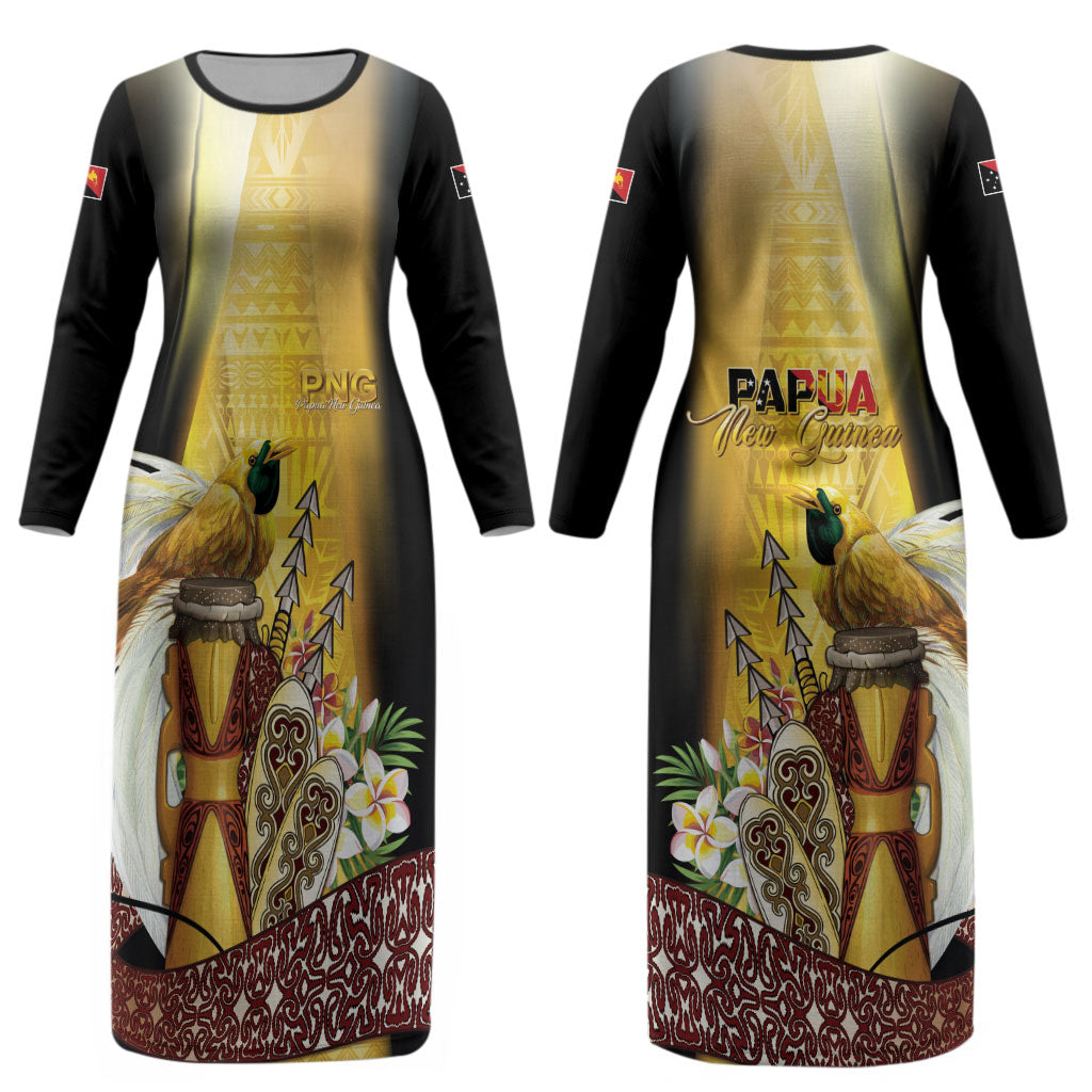 Papua New Guinea Couples Matching Long Sleeve Bodycon Dress and Long Sleeve Button Shirt Independence Day Unique Style LT05 - Polynesian Pride