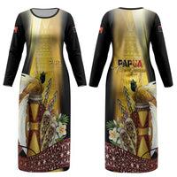 Papua New Guinea Couples Matching Long Sleeve Bodycon Dress and Long Sleeve Button Shirt Independence Day Unique Style LT05 - Polynesian Pride