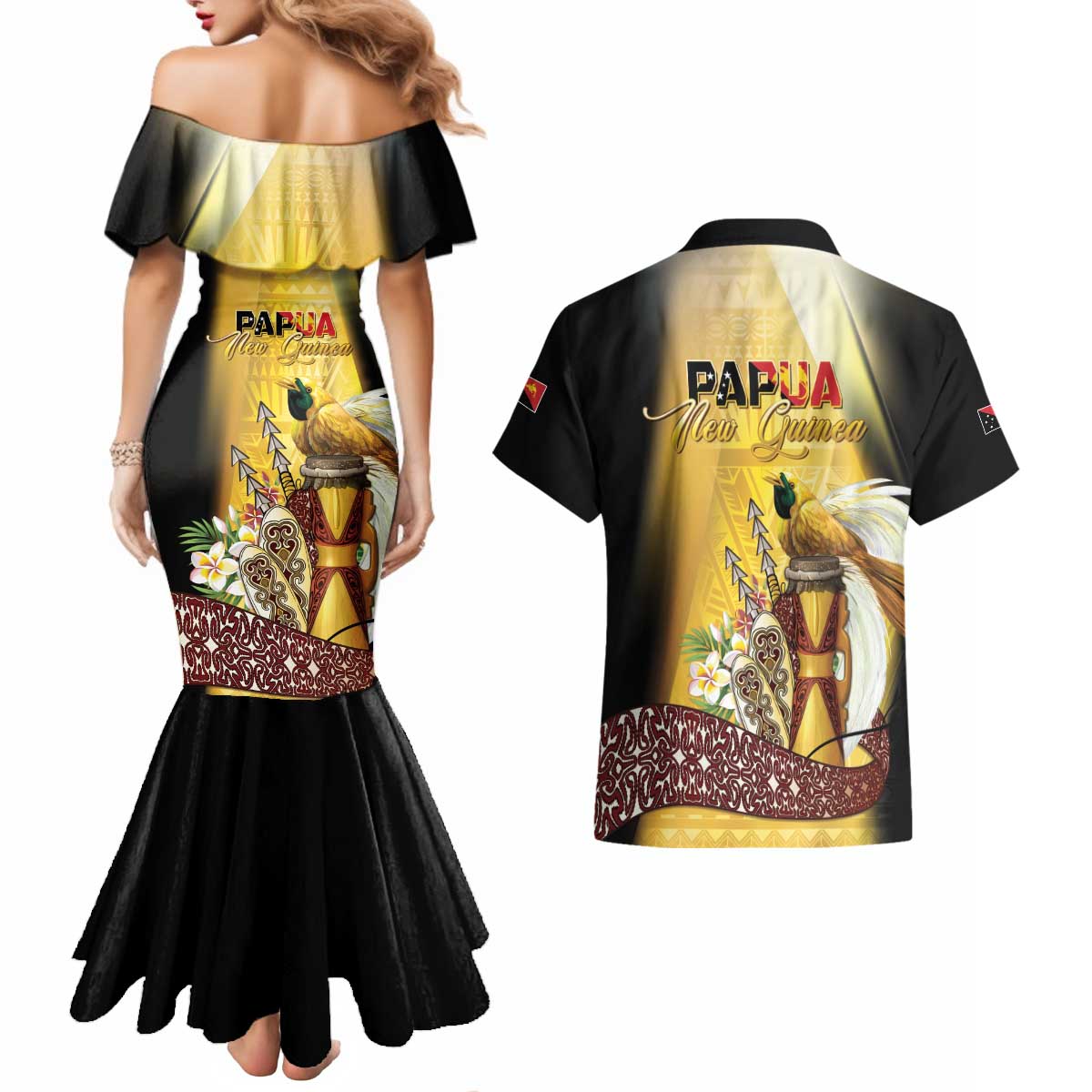 Papua New Guinea Couples Matching Mermaid Dress and Hawaiian Shirt 50 Years Of Independence LT05 - Polynesian Pride