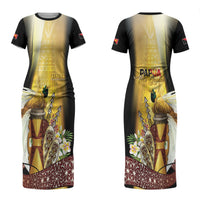Papua New Guinea Couples Matching Short Sleeve Bodycon Dress and Long Sleeve Button Shirt Independence Day Unique Style LT05 - Polynesian Pride