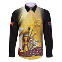 Papua New Guinea Family Matching Long Sleeve Bodycon Dress and Hawaiian Shirt 50 Years Of Independence LT05 Dad's Shirt - Long Sleeve Gold - Polynesian Pride