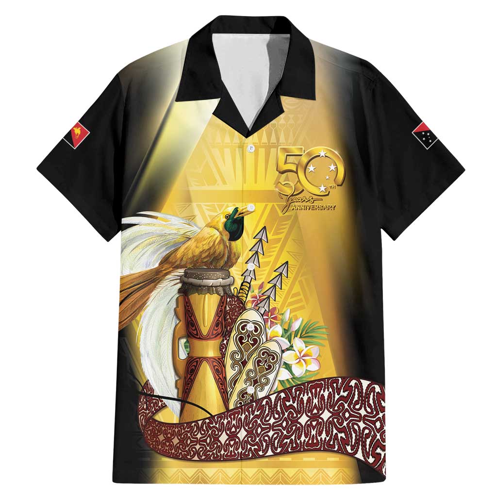 Papua New Guinea Family Matching Mermaid Dress and Hawaiian Shirt 50 Years Of Independence LT05 Dad's Shirt - Short Sleeve Gold - Polynesian Pride