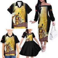 Papua New Guinea Family Matching Off The Shoulder Long Sleeve Dress and Hawaiian Shirt 50 Years Of Independence LT05 - Polynesian Pride