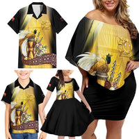Papua New Guinea Family Matching Off Shoulder Short Dress and Hawaiian Shirt 50 Years Of Independence LT05 - Polynesian Pride