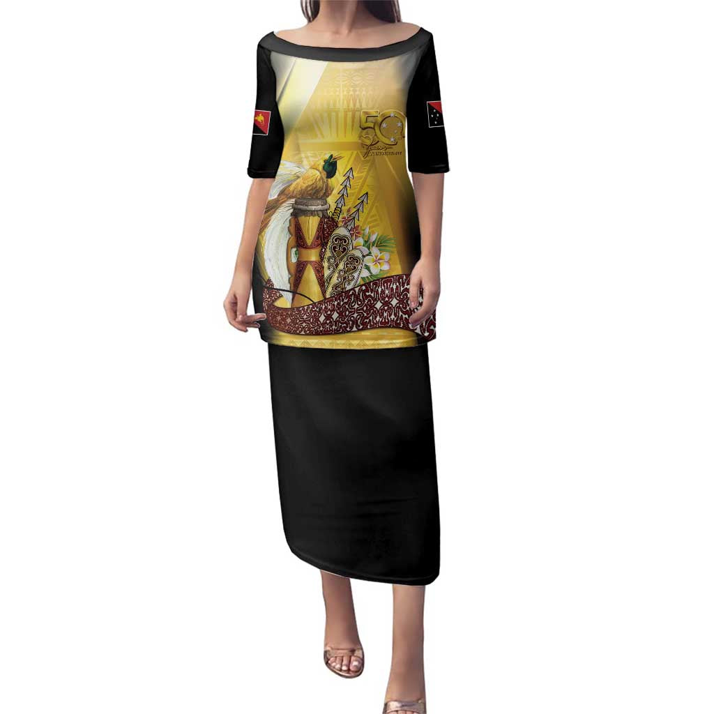 Papua New Guinea Family Matching Puletasi and Hawaiian Shirt 50 Years Of Independence LT05 Mom's Dress Gold - Polynesian Pride