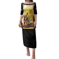 Papua New Guinea Family Matching Puletasi and Hawaiian Shirt 50 Years Of Independence LT05 Mom's Dress Gold - Polynesian Pride