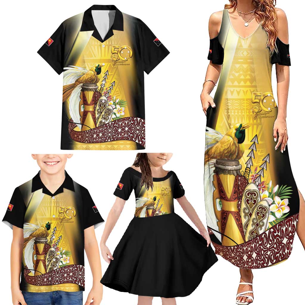 Papua New Guinea Family Matching Summer Maxi Dress and Hawaiian Shirt 50 Years Of Independence LT05 - Polynesian Pride