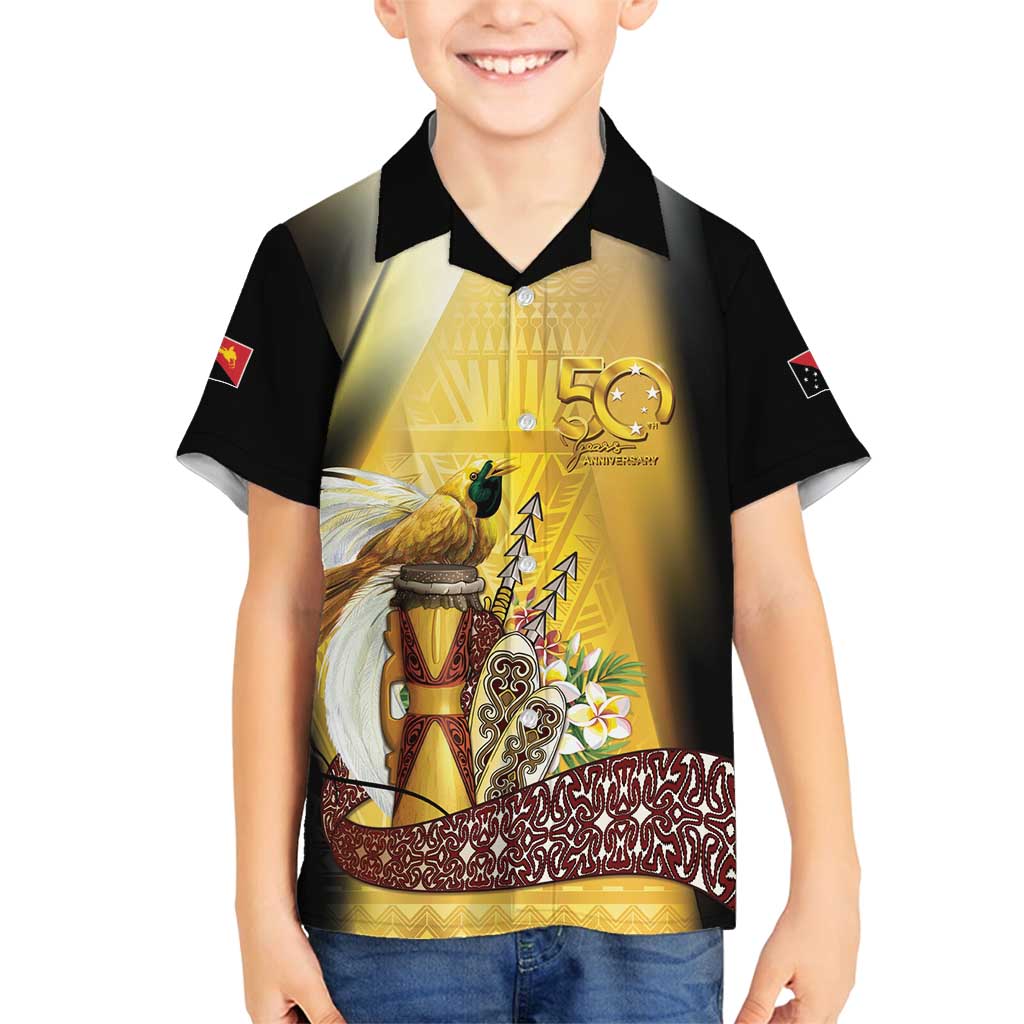 Papua New Guinea Family Matching Summer Maxi Dress and Hawaiian Shirt 50 Years Of Independence LT05 Son's Shirt Gold - Polynesian Pride
