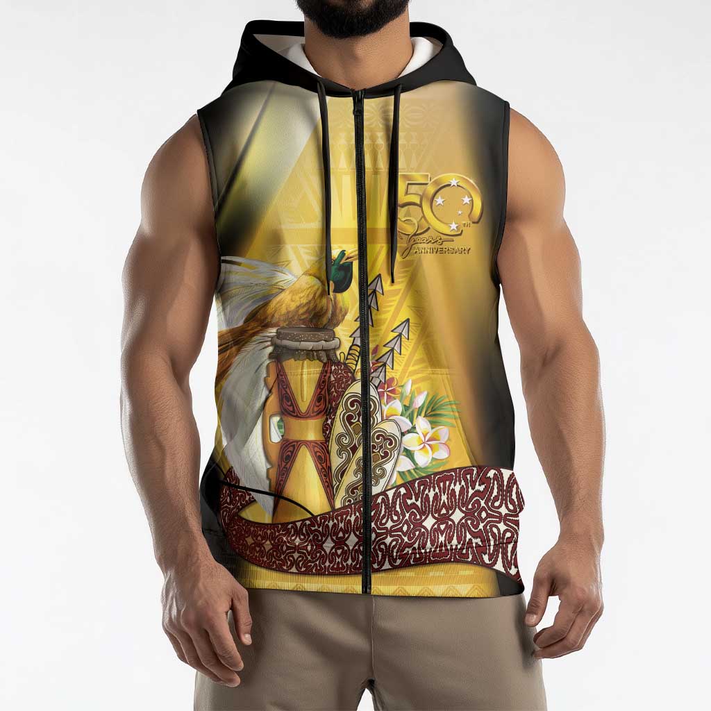Papua New Guinea Sleeveless Zip Hoodie 50 Years Of Independence - Polynesian Pride