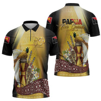 Papua New Guinea Zipper Polo Shirt 50 Years Of Independence - Polynesian Pride