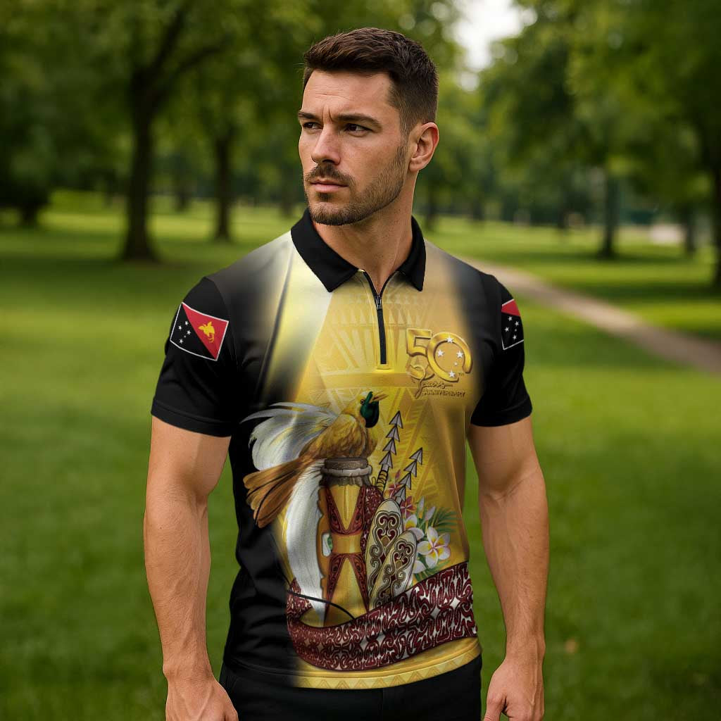 Papua New Guinea Zipper Polo Shirt 50 Years Of Independence - Polynesian Pride