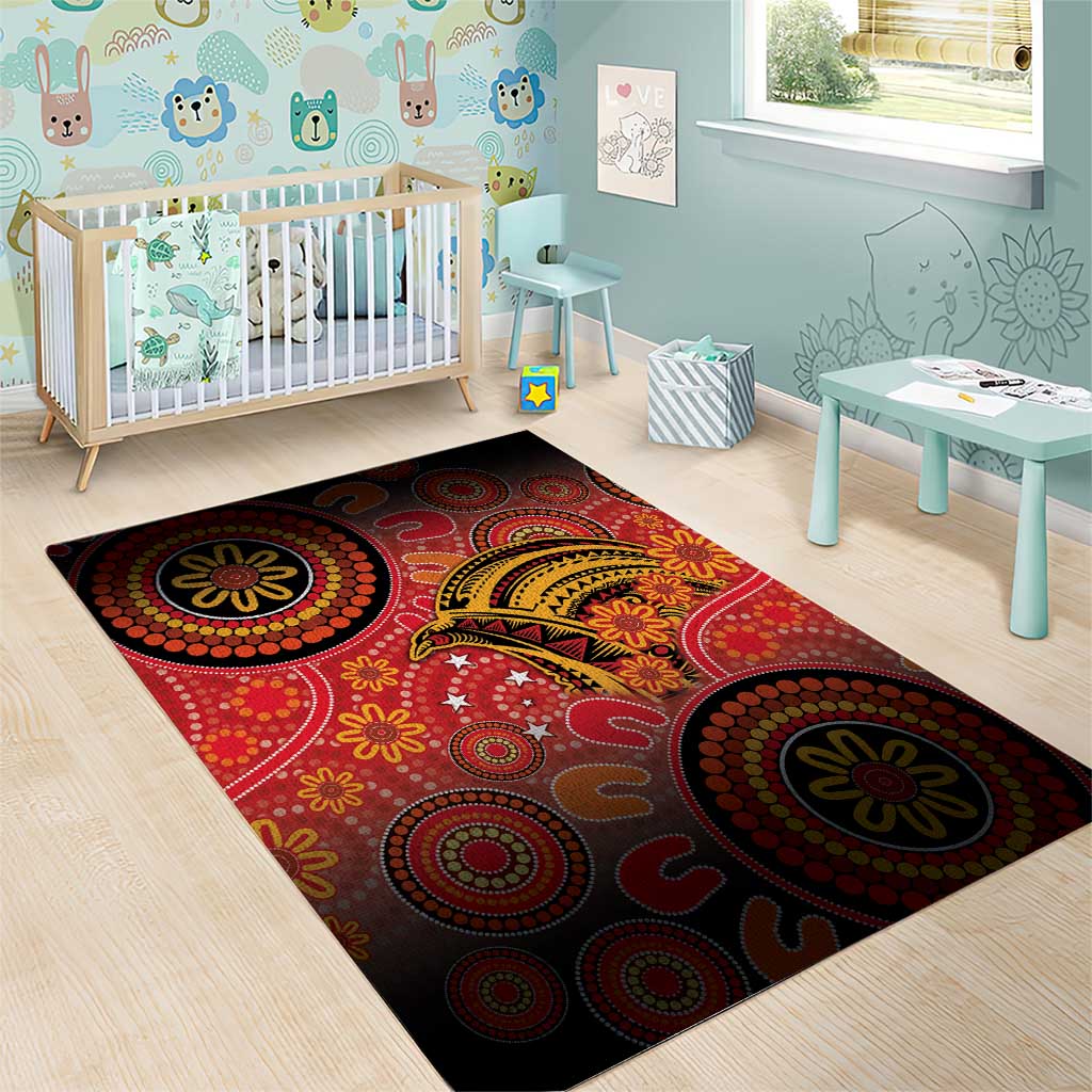 Papua New Guinea Area Rug Birds Of Paradise With Aboriginal Pattern - Polynesian Pride