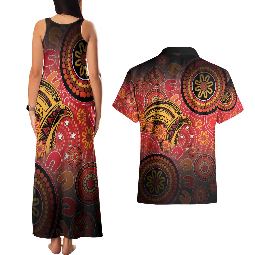 Papua New Guinea Couples Matching Tank Maxi Dress and Hawaiian Shirt Birds Of Paradise With Aboriginal Pattern - Polynesian Pride