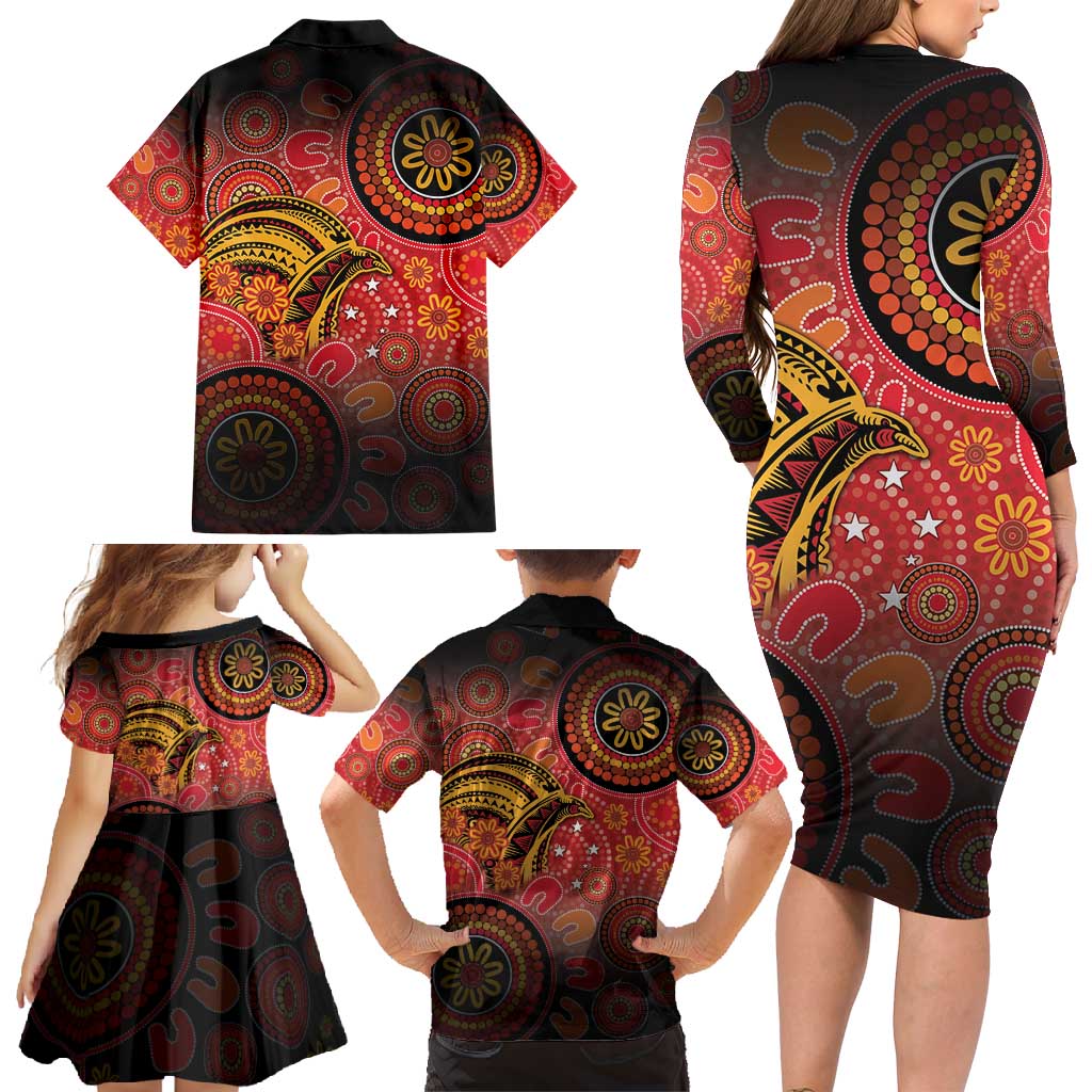 Papua New Guinea Family Matching Long Sleeve Bodycon Dress and Hawaiian Shirt Birds Of Paradise With Aboriginal Pattern LT05 - Polynesian Pride