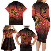 Papua New Guinea Family Matching Long Sleeve Bodycon Dress and Hawaiian Shirt Birds Of Paradise With Aboriginal Pattern LT05 - Polynesian Pride