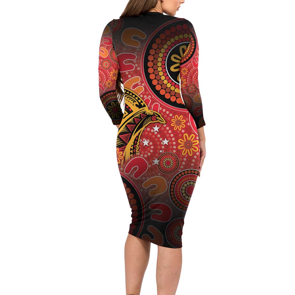 Papua New Guinea Family Matching Long Sleeve Bodycon Dress and Hawaiian Shirt Birds Of Paradise With Aboriginal Pattern LT05 - Polynesian Pride