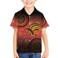 Papua New Guinea Family Matching Long Sleeve Bodycon Dress and Hawaiian Shirt Birds Of Paradise With Aboriginal Pattern LT05 Son's Shirt Red - Polynesian Pride