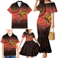Papua New Guinea Family Matching Mermaid Dress and Hawaiian Shirt Birds Of Paradise With Aboriginal Pattern LT05 - Polynesian Pride