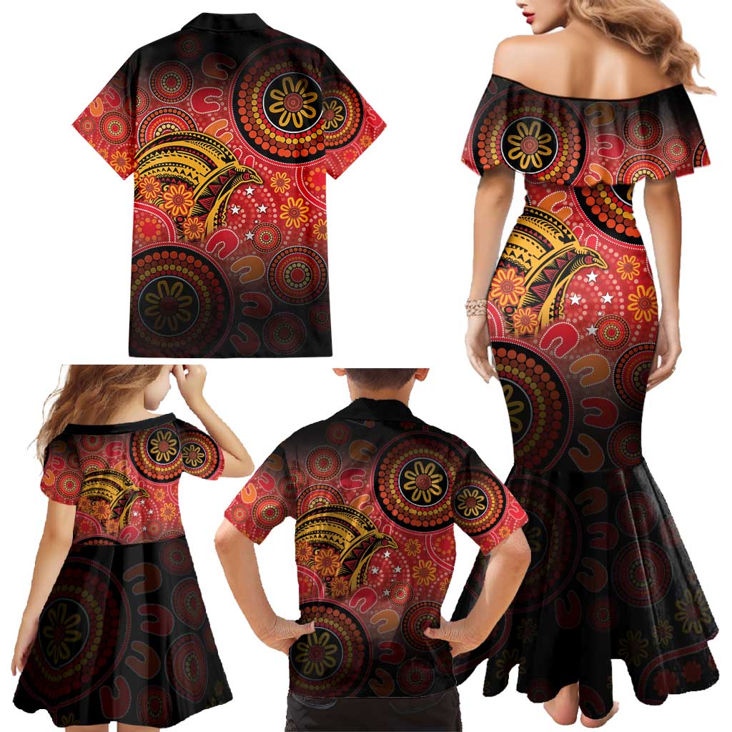 Papua New Guinea Family Matching Mermaid Dress and Hawaiian Shirt Birds Of Paradise With Aboriginal Pattern LT05 - Polynesian Pride