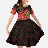 Papua New Guinea Family Matching Off The Shoulder Long Sleeve Dress and Hawaiian Shirt Birds Of Paradise With Aboriginal Pattern LT05 Daughter's Dress Red - Polynesian Pride