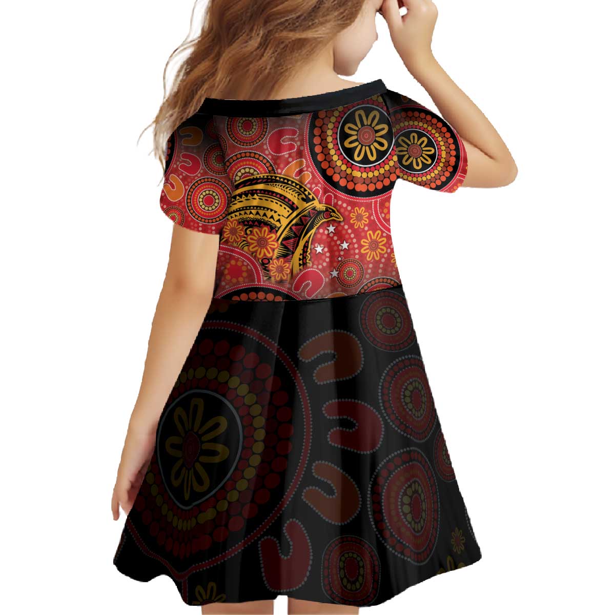 Papua New Guinea Family Matching Off The Shoulder Long Sleeve Dress and Hawaiian Shirt Birds Of Paradise With Aboriginal Pattern LT05 - Polynesian Pride